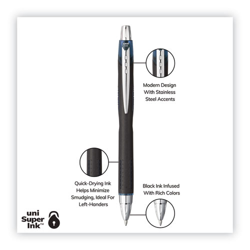 Jetstream Retractable Hybrid Gel Pen, 1 mm, Blue-Infused Black Ink, Black/Blue/Silver Barrel