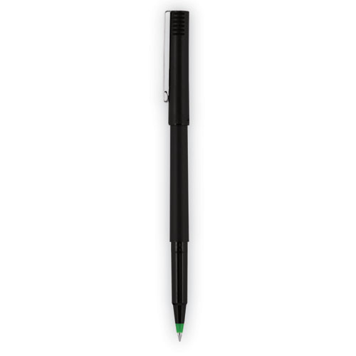 Image of Uniball® Roller Ball Pen, Stick, Fine 0.7 Mm, Green Ink, Black Matte Barrel, Dozen