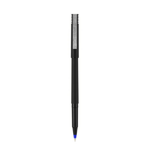 Roller Ball Pen, Stick, Extra-Fine 0.5 mm, Blue Ink, Black/Blue Barrel, Dozen