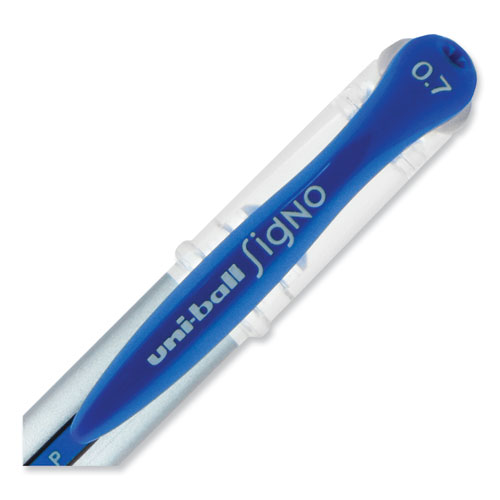 Image of Uniball® Signo Grip Gel Pen, Stick, Medium 0.7 Mm, Blue Ink, Silver/Blue Barrel, Dozen