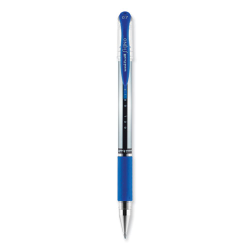 Signo GRIP Gel Pen, Stick, Medium 0.7 mm, Blue Ink, Clear/Blue/Silver Barrel, Dozen
