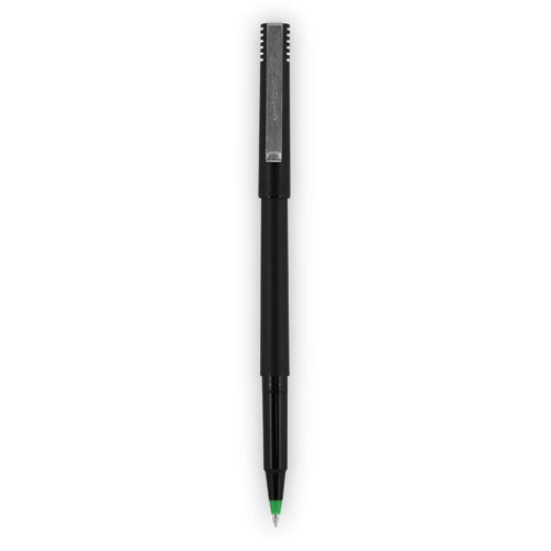 Image of Uniball® Roller Ball Pen, Stick, Fine 0.7 Mm, Green Ink, Black Matte Barrel, Dozen