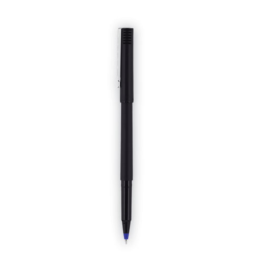 Roller Ball Pen, Stick, Extra-Fine 0.5 mm, Blue Ink, Black/Blue Barrel, 72/Pack