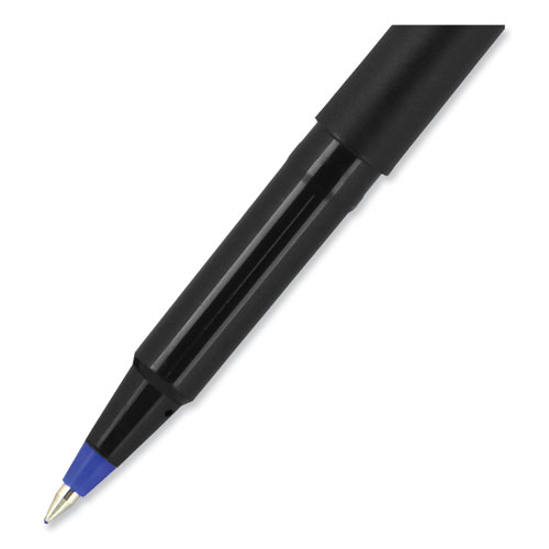 Image of Uniball® Roller Ball Pen, Stick, Micro 0.5 Mm, Blue Ink, Black Matte Barrel, Dozen