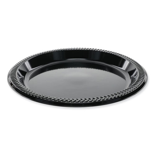 Pactiv Evergreen Meadoware Impact Plastic Dinnerware, Plate, 8.9" dia, Black, 400/Carton
