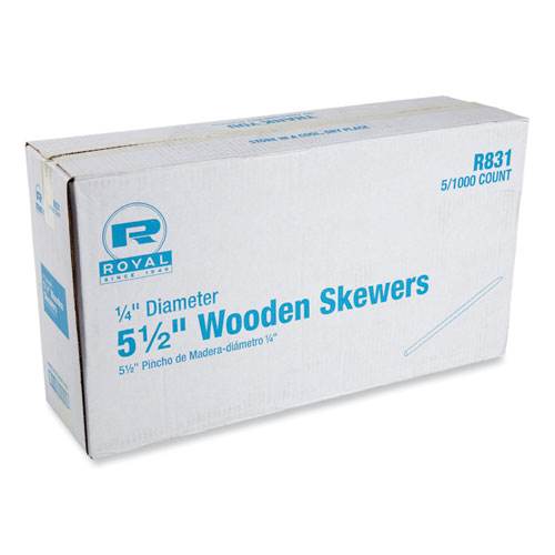 Wooden Skewers, 5.5", Natural, 1,000/Box, 5 Boxes/Carton