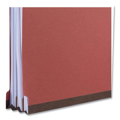Image of Universal® Bright Colored Pressboard Classification Folders, 2" Expansion, 1 Divider, 4 Fasteners, Legal Size, Ruby Red Exterior, 10/Box