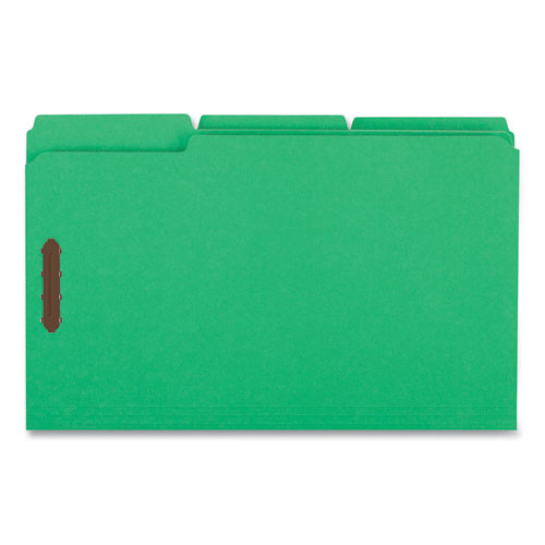 Image of Universal® Deluxe Reinforced Top Tab Fastener Folders, 0.75" Expansion, 2 Fasteners, Legal Size, Green Exterior, 50/Box