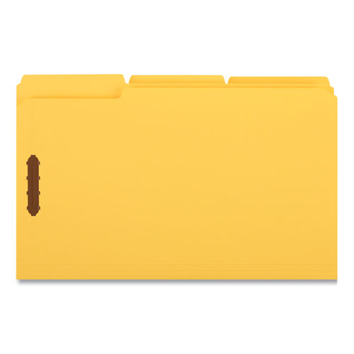 Image of Universal® Deluxe Reinforced Top Tab Fastener Folders, 0.75" Expansion, 2 Fasteners, Legal Size, Yellow Exterior, 50/Box