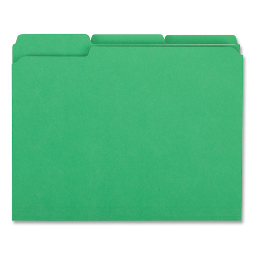 Reinforced Top-Tab File Folders, 1/3-Cut Tabs: Assorted, Letter Size, 1" Expansion, Green, 100/Box