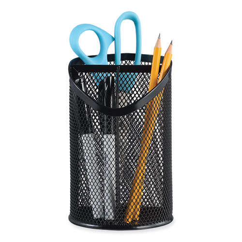 Image of Metal Mesh 3-Compartment Pencil Cup, 4.13" Diameter x 6"h, Black