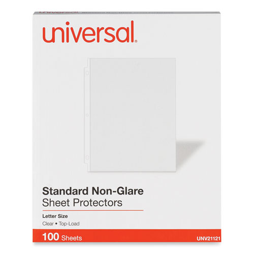 Universal® Standard Sheet Protector, Standard, 8.5 X 11, Clear, Non-Glare, 100/Box