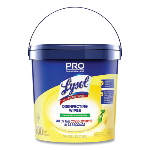 Lysol® Brand Professional Disinfecting Wipe Bucket, 1-Ply, 6 X 8, Lemon And Lime Blossom, White, 800 Wipes