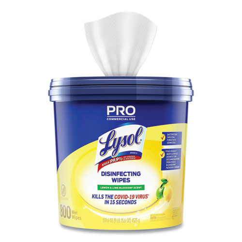 Image of Lysol® Brand Professional Disinfecting Wipe Bucket, 1-Ply, 6 X 8, Lemon And Lime Blossom, White, 800 Wipes