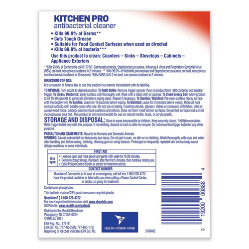 Image of Lysol® Brand Kitchen Pro Antibacterial Cleaner, Citrus Scent, 22 Oz Spray Bottle, 9/Carton