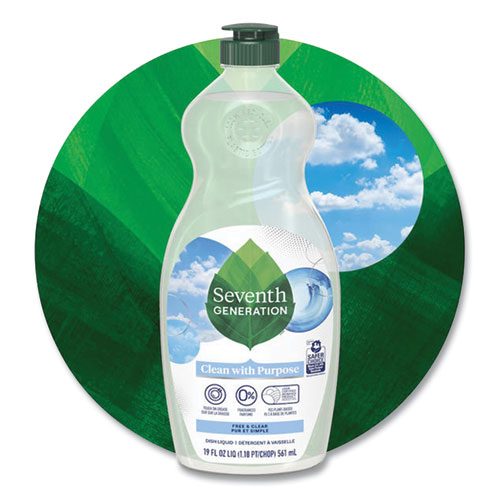 Natural Dishwashing Liquid, Free and Clear, 19 oz Bottle, 6/Carton