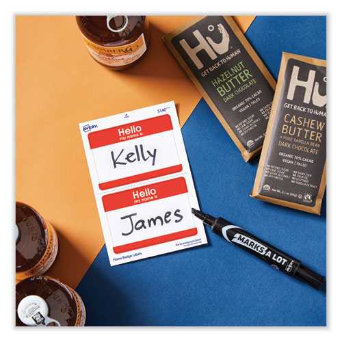 Image of Avery® Printable Self-Adhesive Name Badges, 2 1/3 X 3 3/8, Red "Hello", 100/Pack