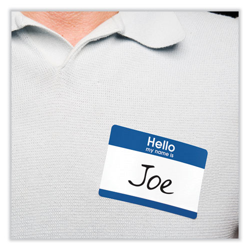 Image of Avery® Printable Adhesive Name Badges, 3.38 X 2.33, Blue "Hello", 100/Pack