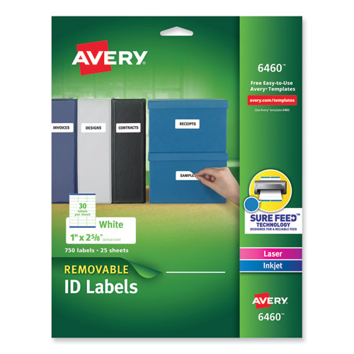Avery® Removable Multi-Use Labels, Inkjet/Laser Printers, 1 X 2.63, White, 30/Sheet, 25 Sheets/Pack