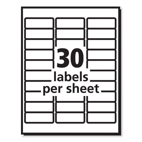Image of Labels, Laser Printers, 1 x 2.63, White, 30/Sheet, 250 Sheets/Box