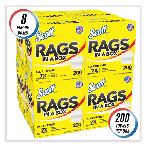 Image of Rags in a Box, POP-UP Box, 12 x 9, White, 200/Box, 8 Boxes/Carton