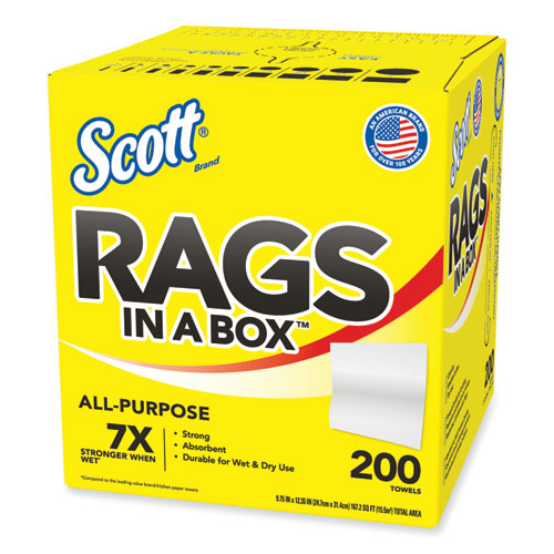 Image of Rags in a Box, POP-UP Box, 12 x 9, White, 200/Box, 8 Boxes/Carton