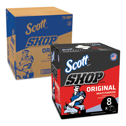 Image of Scott® Shop Towels, Pop-Up Box, 1-Ply, 9 X 12, Blue, 200/Box, 8 Boxes/Carton