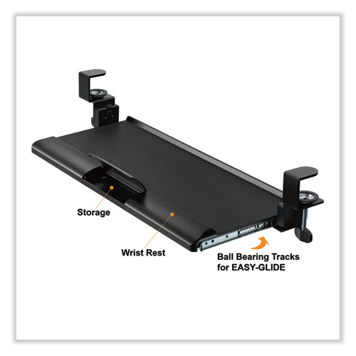 Image of Kantek Desk Clamp Five-Position Tilting Keyboard Tray, 26.8" X 11.1, Black