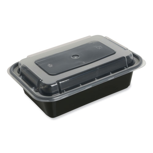 Microwavable Food Container with Lid, Rectangular, 16 oz, 7.48 x 5.03 x 2.04, Black/Clear, Plastic, 150/Carton