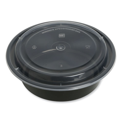 Microwavable Food Container with Lid, Round, 32 oz, 7.28 x 7.28 x 2.55,  Black/Clear, Plastic, 150/Carton - mastersupplyonline