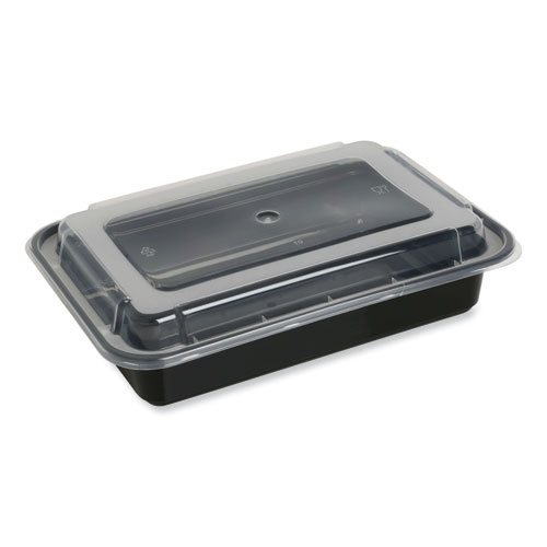 Culinary Squares 2-Piece/3-Compartment Microwavable Container, 21 oz/6 oz/6 oz, 8.46 x 8.46 x 2.5, Clear/Black, 150/Carton