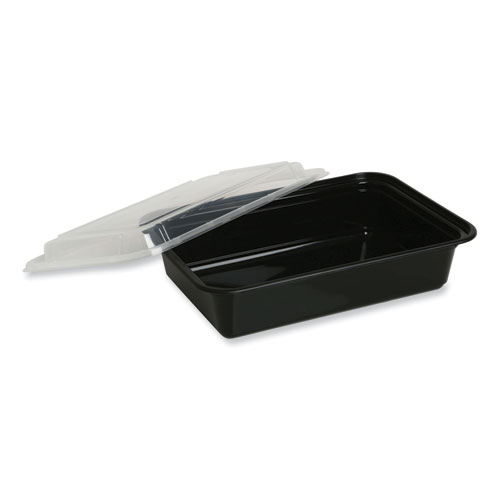 Image of Gen Food Container With Lid, 28 Oz, 8.81 X 6.02 X 2.04, Black/Clear, Plastic, 150/Carton