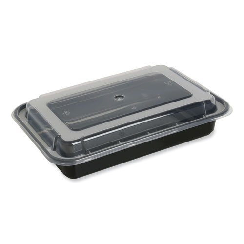 Microwavable Food Container with Lid, Rectangular, 32 oz, 8.81 x 6.02 x 2.24, Black/Clear, Plastic, 150/Carton