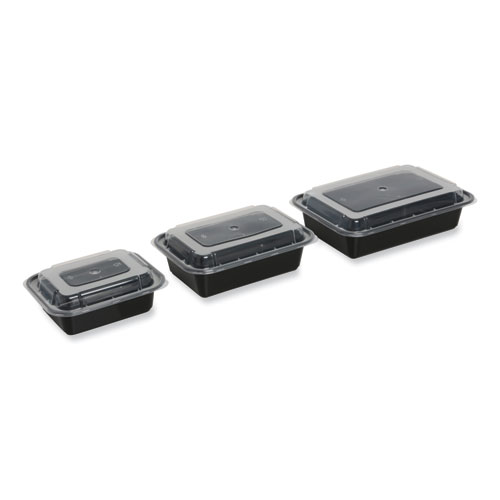 Microwavable Food Container with Lid, Rectangular, 16 oz, 7.48 x 5.03 x 2.04, Black/Clear, Plastic, 150/Carton