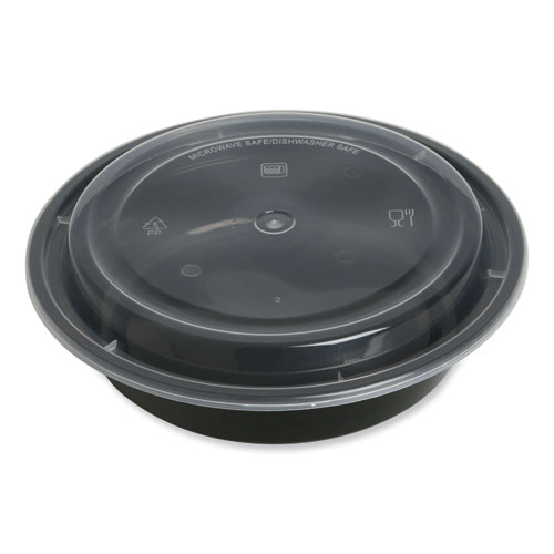 Gen Food Container With Lid, 24 Oz, 7.28 X 7.28 X 1.96, Black/Clear, Plastic, 150/Carton