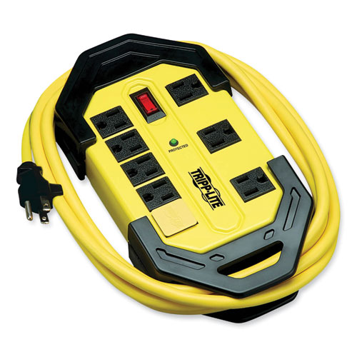 Protect It! Industrial Safety Surge Protector, 8 AC Outlets, 12 ft Cord, 1,500 J, Yellow/Black