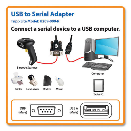 USB-A to Serial Adapter Cable, 5 ft, Black