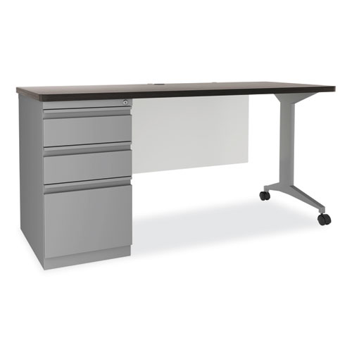 Image of Hirsh Industries® Modern Teacher Series Left Pedestal Desk, 60" X 24" X 28.75", Charcoal/Silver
