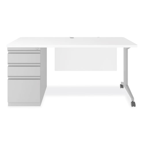 Modern Teacher Series Left Pedestal Desk, 60" x 24" x 28.75", White/Silver