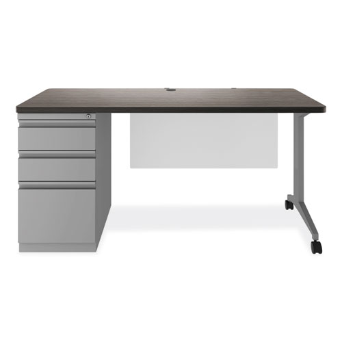 Modern Teacher Series Left Pedestal Desk, 60" x 24" x 28.75", Charcoal/Silver