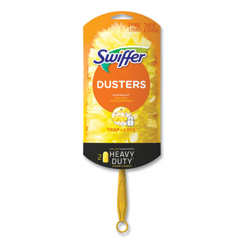 Swiffer® Dusters Starter Kit, Dust Lock Fiber, 6" Handle, Blue/Yellow