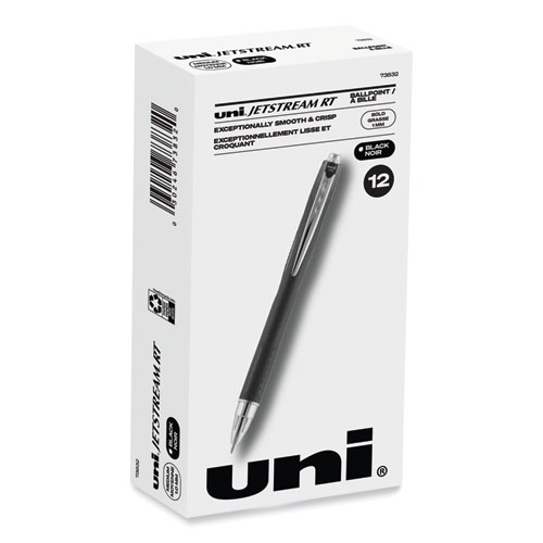 Uniball® Jetstream Retractable Ballpoint Pen, Bold 1 Mm, Black Ink, Black Barrel