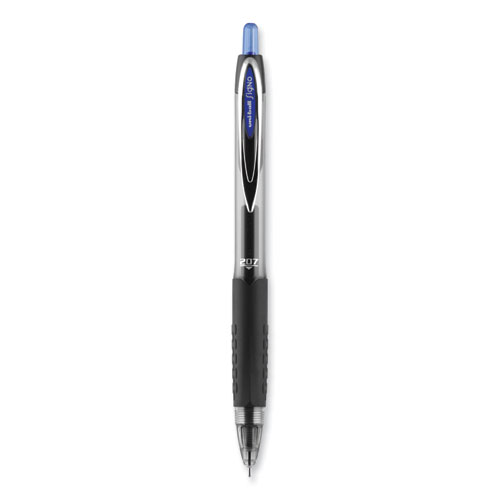 Image of Uniball® Signo 207 Needle Point Gel Pen, Retractable, Medium 0.7 Mm, Blue Ink, Black Barrel, Dozen