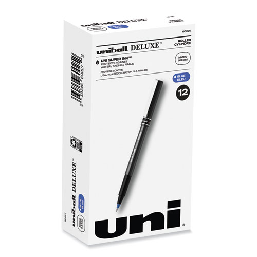 Uniball® Deluxe Roller Ball Pen, Stick, Micro 0.5 Mm, Blue Ink, Metallic Gray Barrel, Dozen