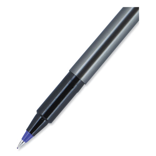 Deluxe Roller Ball Pen, Stick, Extra-Fine 0.5 mm, Blue Ink, Metallic Gray/Black/Blue Barrel, Dozen