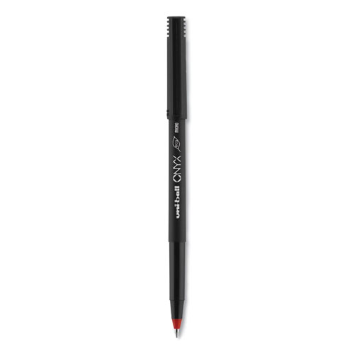 ONYX Roller Ball Pen, Stick, Extra-Fine 0.5 mm, Red Ink, Black/Red Barrel, Dozen