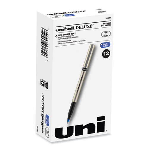 Uniball® Deluxe Roller Ball Pen, Stick, Fine 0.7 Mm, Blue Ink, Champagne Barrel, Dozen