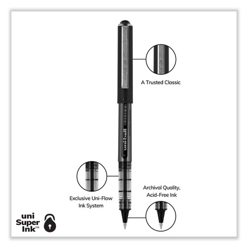 VISION Roller Ball Pen, Stick, Extra-Fine 0.5 mm, Black Ink, Gray/Black/Clear Barrel, Dozen