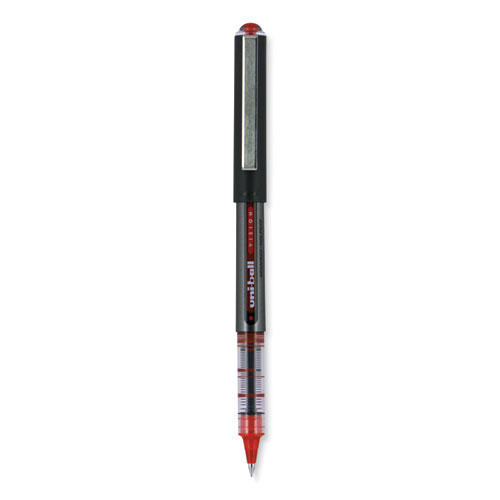 Image of Uniball® Vision Roller Ball Pen, Stick, Micro 0.5 Mm, Red Ink, Gray/Red Barrel, Dozen