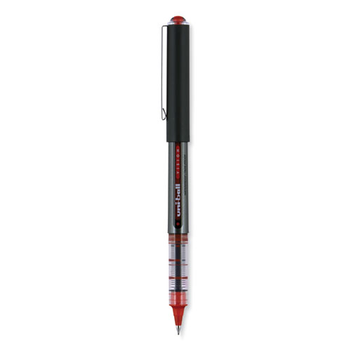 Image of Uniball® Vision Roller Ball Pen, Stick, Micro 0.5 Mm, Red Ink, Gray/Red Barrel, Dozen